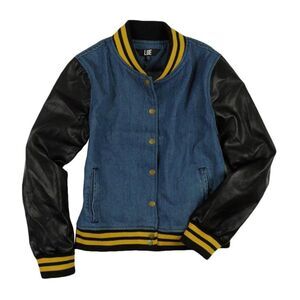LUE Womens Denim Faux Leather Jean Jacket, Blue, Juniors, XS, DM